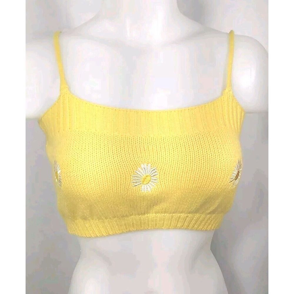 Shein Women Yellow Daisy Knit Crop CasualTop Size Small